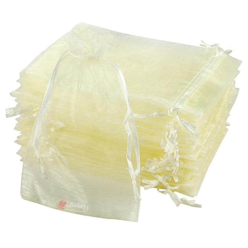 10x15cm | Organza Potli Bags | Light Yellow Colour | Candy Bag | Pack of 99