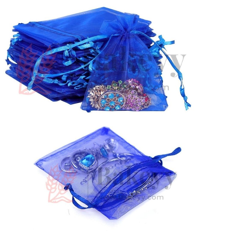 10x15cm | Organza Potli Bags | Royal Blue Colour | Candy Bag | Pack of 99