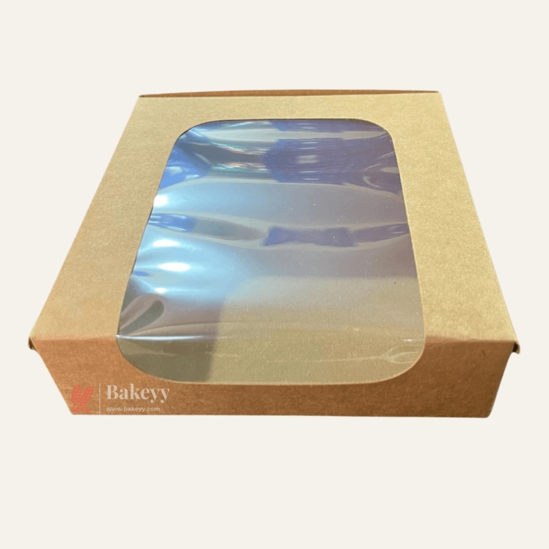 5.5x5.5x1.75 Inch 4 Brownie Box with L-Shaped Window - Kraft | Brownie gift box | Kraft dessert box | Goodie Box | Pack of 50