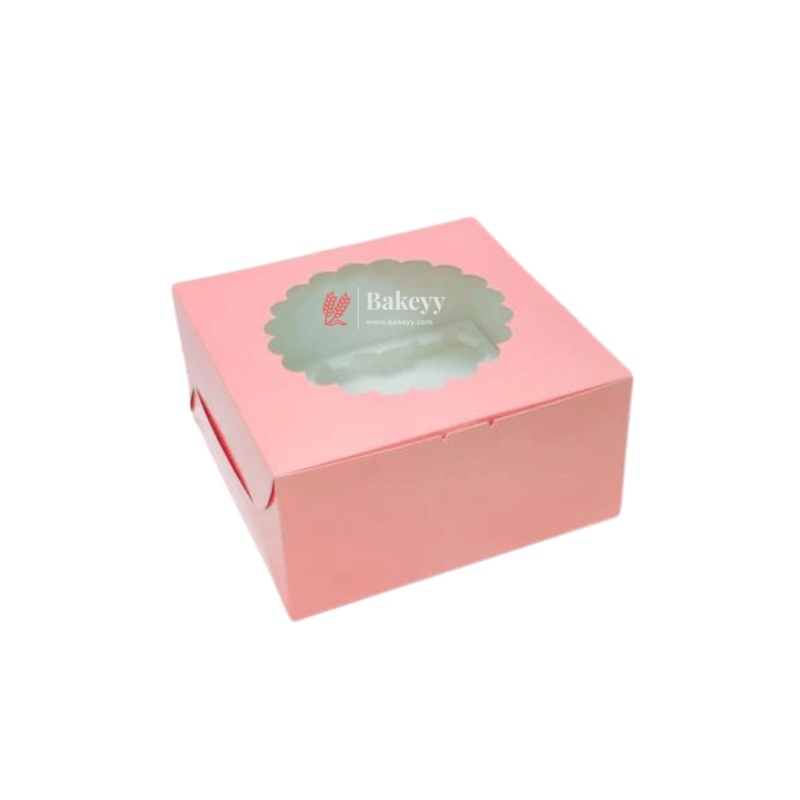 7x7x5 Inch Pink Cake Box With Flower Top Window ITC Quality | Pack Of 25