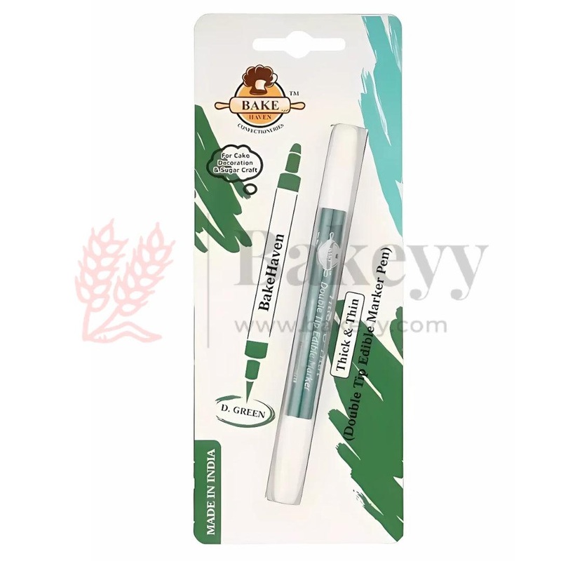 BakeHaven DoubleTip Edible Marker  Dark Green | DualNib FoodSafe Pen for Cake & Sugar Art| 1 Piece