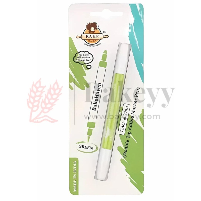 BakeHaven DoubleTip Edible Marker   Green | DualNib FoodSafe Pen for Cake & Sugar Art| 1 Piece