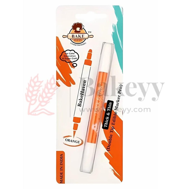 BakeHaven DoubleTip Edible Marker   Orange | DualNib FoodSafe Pen for Cake & Sugar Art| 1 Piece
