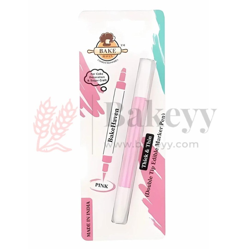 BakeHaven DoubleTip Edible Marker   Pink | DualNib FoodSafe Pen for Cake & Sugar Art| 1 Piece