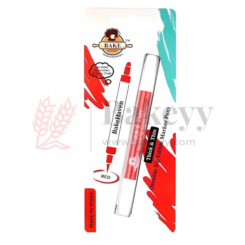 BakeHaven DoubleTip Edible Marker   Red | DualNib FoodSafe Pen for Cake & Sugar Art| 1 Piece