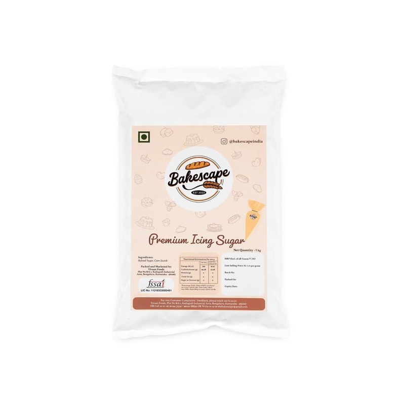 Bakescape Premium Icing Sugar 1 KG | Dusting, Frosting, Icing, & Thickening, Perfect for Decorating Cakes, Cookies, & Other Baked Goods