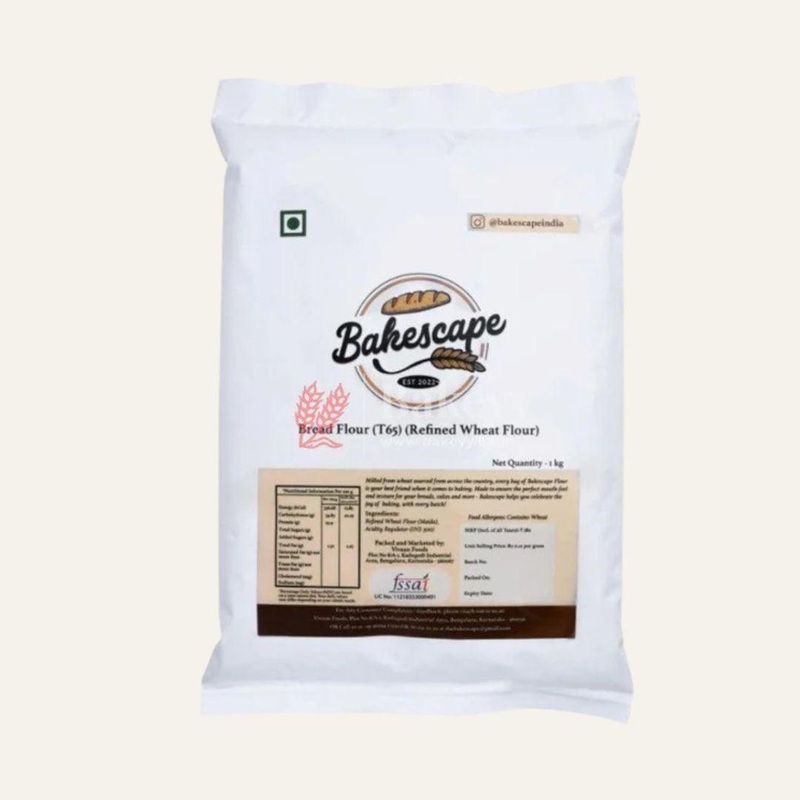 Bakescape T65 Bread Flour 1 KG | Unbleached, High Protein Content for Perfect Breads, Buns, Bagels, Baguettes, Sourdoughs, Artisanal Breads, Focaccia, Brioche