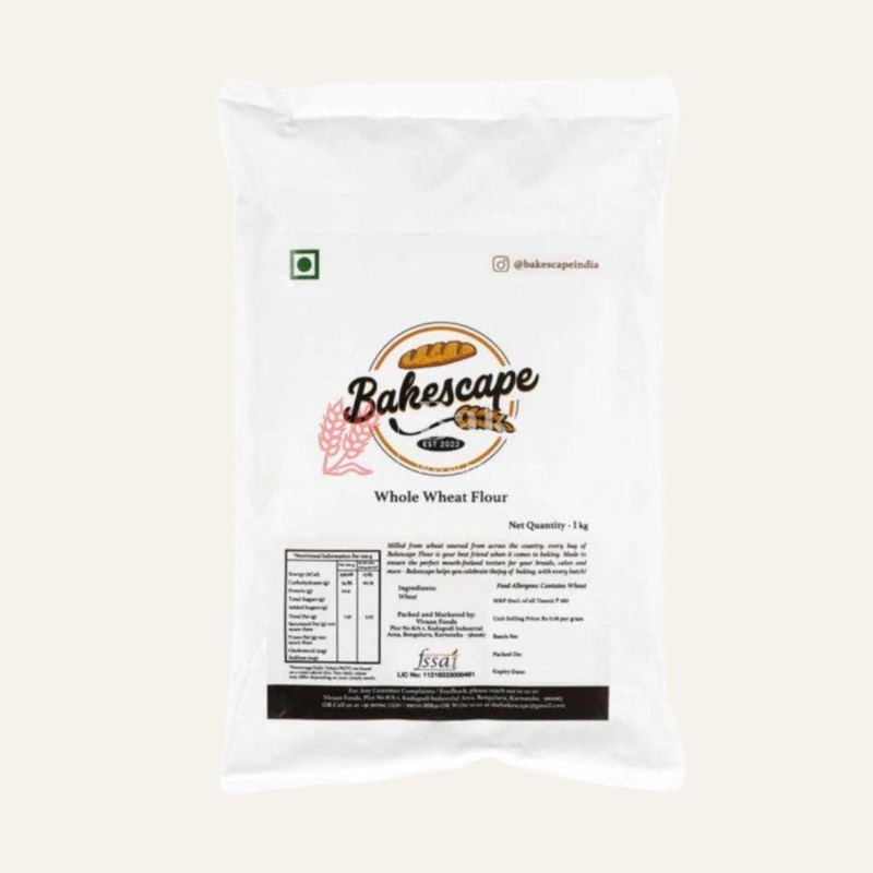 Bakescape Whole Wheat Flour 1 KG | Premium Freshly Milled Unbleached Bread Flour | Delightful Baking Experiences