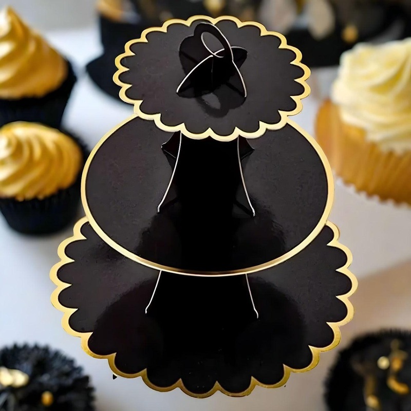 Black| Tier Layer Cupcake Dessert Paper Stand Display Rack  1 Piece