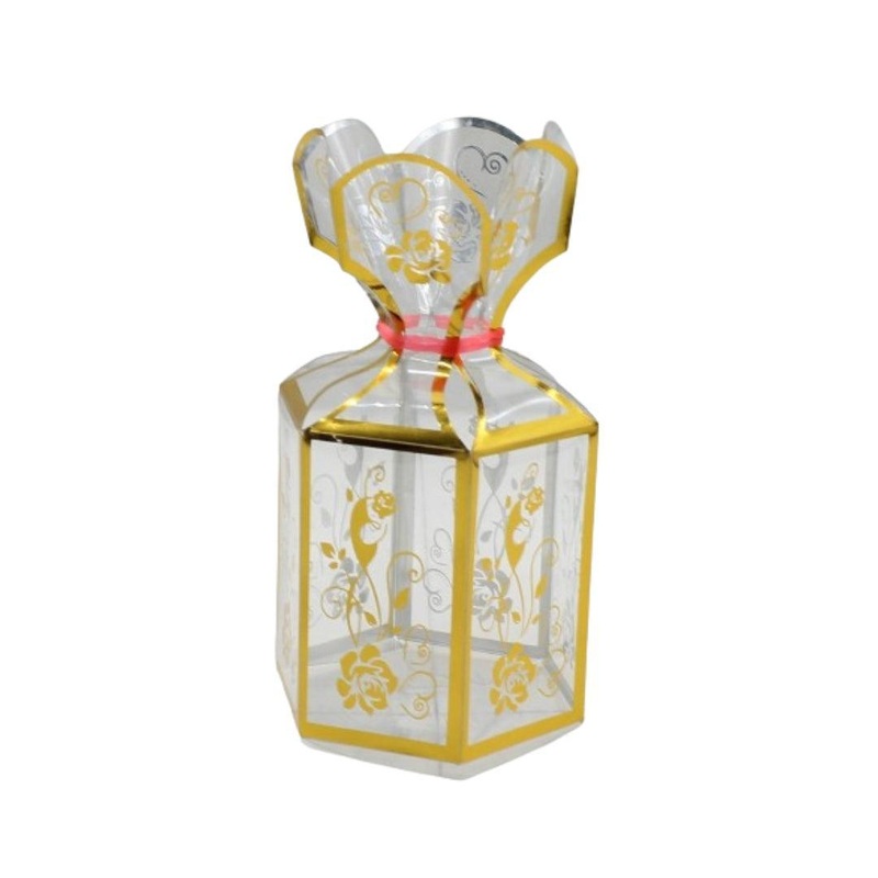 Hexagonal Floral Gift Boxes with Gold Accents | PVC Chocolate Box | Gift Box | Goodie Box |  | Medium | Pack of 10