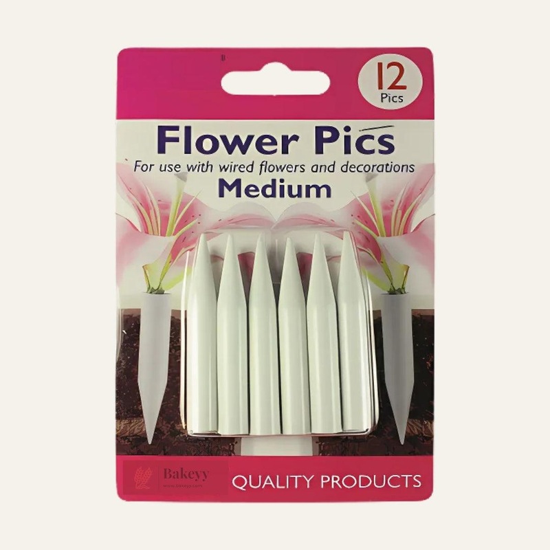 Medium Flower Picks, White | Artificial Flower Holder| Pack of 12