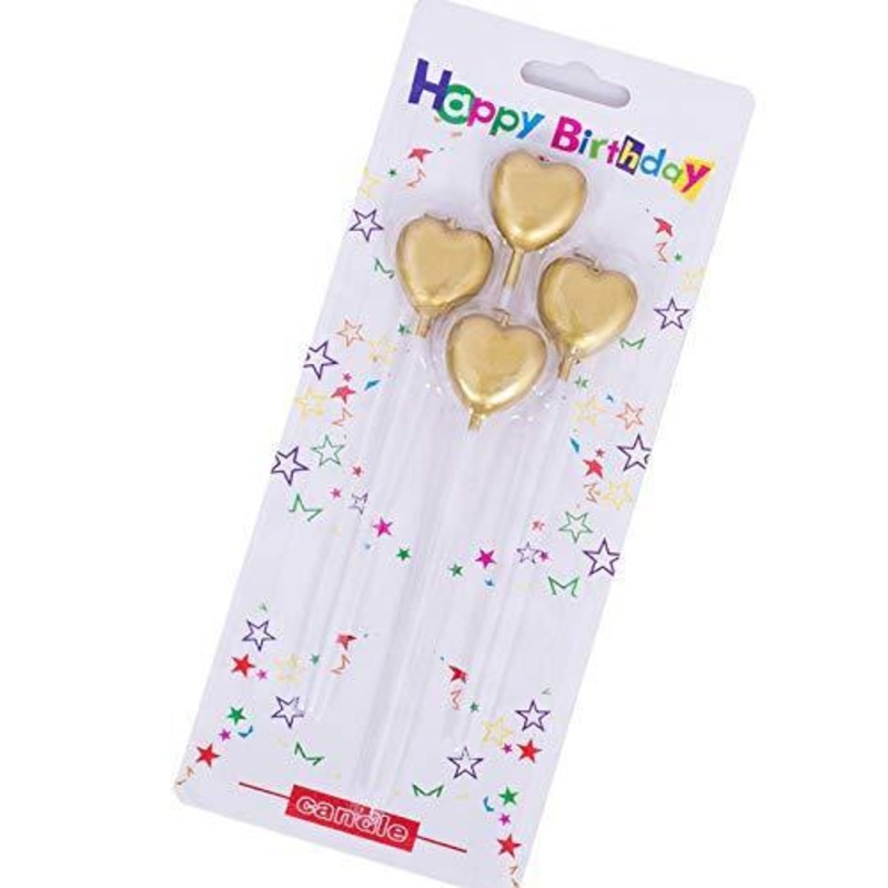 Metallic Gold Heart Birthday Candles Cake | 4 pcs | For Birthday, Baby Shower, Wedding Party & Cake Decoration