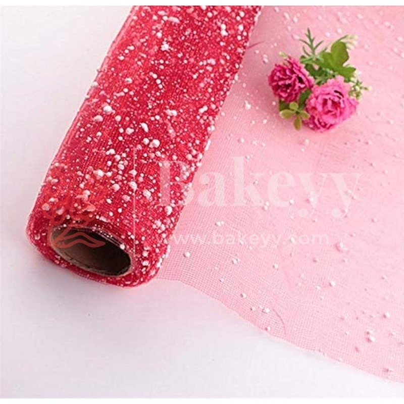Red Snow Net Roll for Bouquet Making, Flowers Packing| 4 Meters Roll| Perfect for Chocolate Wrapping, Gift Packing| 1 Piece