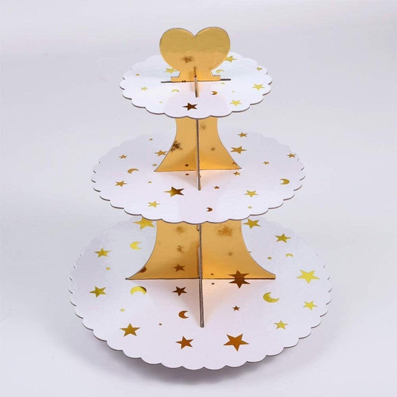 Tier Layer Cupcake Dessert Paper Stand Display Rack | Golden Stars| 1 Piece
