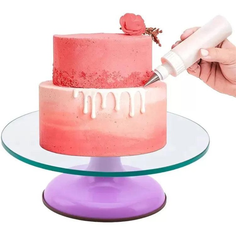12Inch (30 cm)  Cake Turntable Tempered Glass Twist Turntable Cake Anti-Slip to Turn Flower Table Baking Tools |Purple Colour