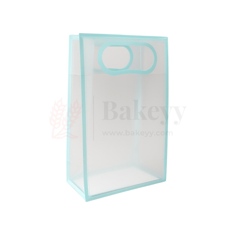 15x8x24cm | Transparent Gift Bag - Light Blue | DieCut Handle, Waterproof & Stylish Packaging | Pack Of 12