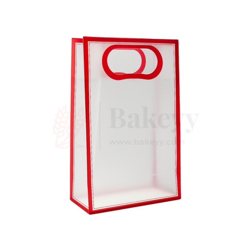 15x8x24cm | Transparent Gift Bag - Maroon | DieCut Handle, Waterproof & Stylish Packaging | Pack Of 12