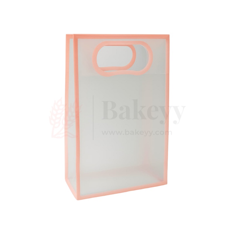 15x8x24cm | Transparent Gift Bag - Pink | DieCut Handle, Waterproof & Stylish Packaging | Pack Of 12