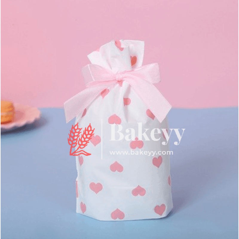 17.5x12Cm| Pink Hearts Stand Up Treat Favor Bags Gift Wrapper Bags for Candy Cookie Chocolate | Pack of 50