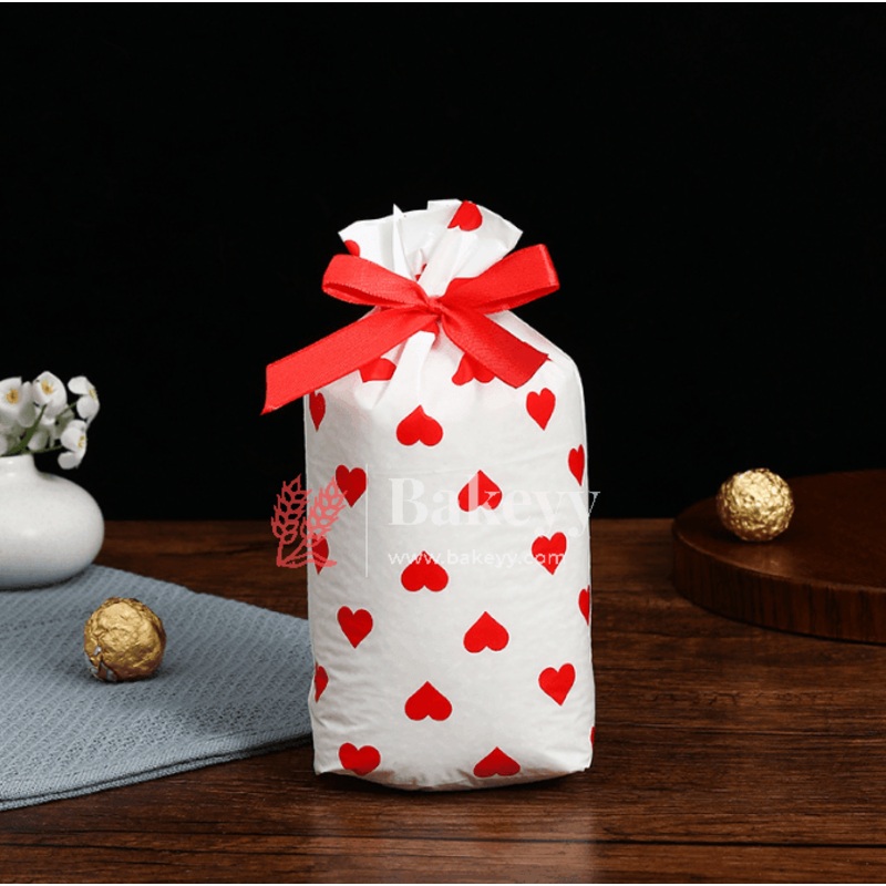 17.5x12Cm| Red Hearts Stand Up Treat Favor Bags Gift Wrapper Bags for Candy Cookie Chocolate | Pack of 50