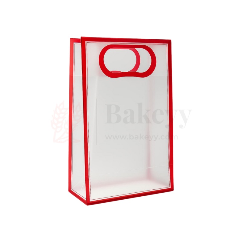18x8x26cm | Transparent Gift Bag  Maroon | DieCut Handle, Waterproof & Stylish Packaging | Pack Of 12