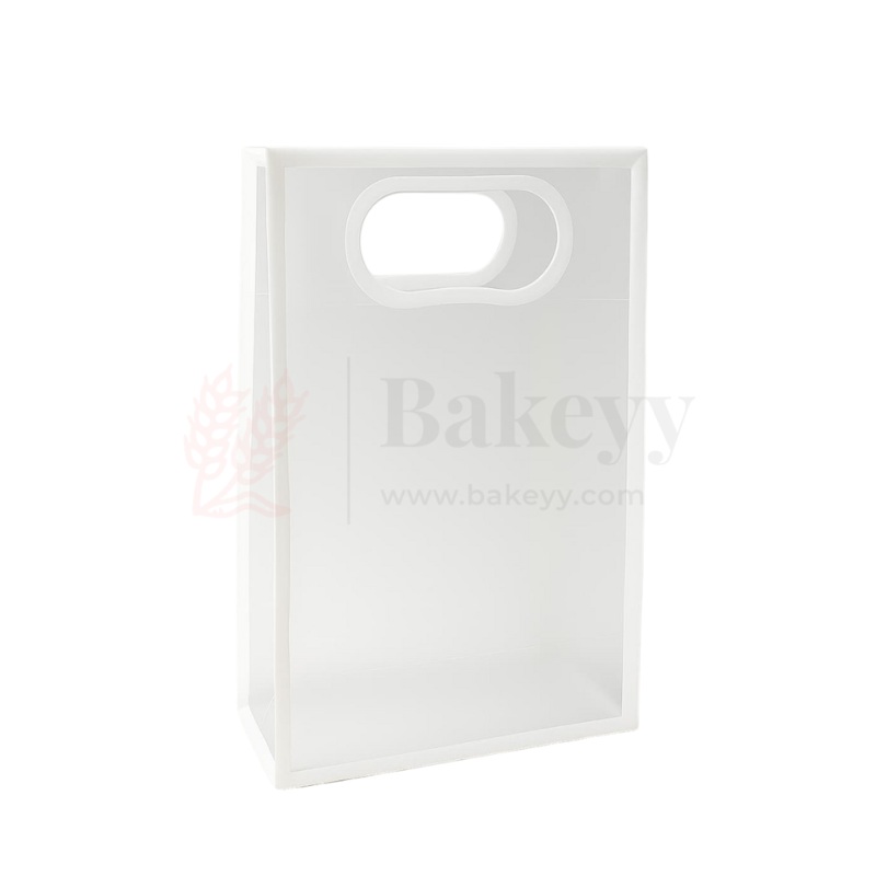 18x8x26cm | Transparent Gift Bag  White | DieCut Handle, Waterproof & Stylish Packaging | Pack Of 12