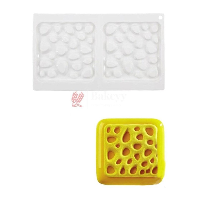 2 Cavity Silicon 3D Square Bubble shape Entremet Cake Mould Mousse Mould