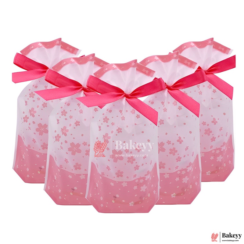 23.5x15cm | Red Flower Plastic Stand Up Treat Favor Bags Gift Wrapper Bags for Candy Cookie Chocolate | Pack of 50