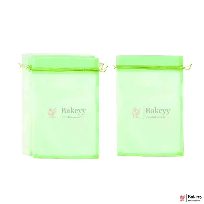 3x5 Inch Premium Green Organza Gift Pouch  Drawstring Bag | Pack Of 99
