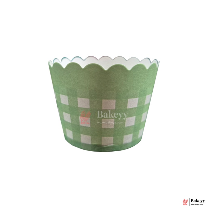 5cm | Green & White Striped Scallop-Edge Baking Cups  Premium Paper Muffin Cup Liners |Pack Of 50