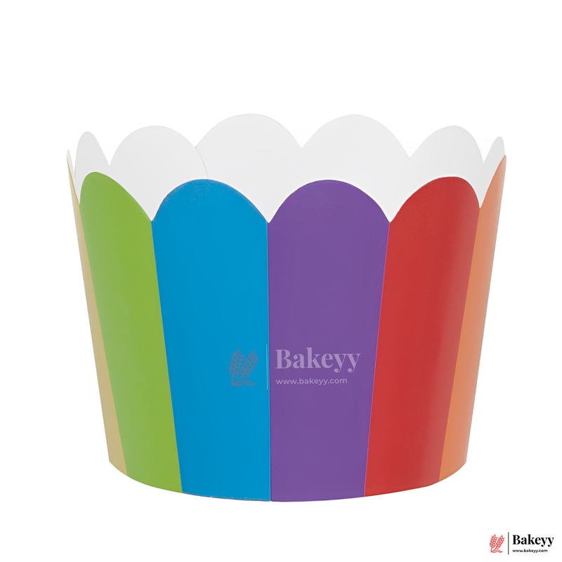 5cm | Rainbow  Design Striped Scallop-Edge Baking Cups  Premium Paper Muffin Cup Liners |Pack Of 50