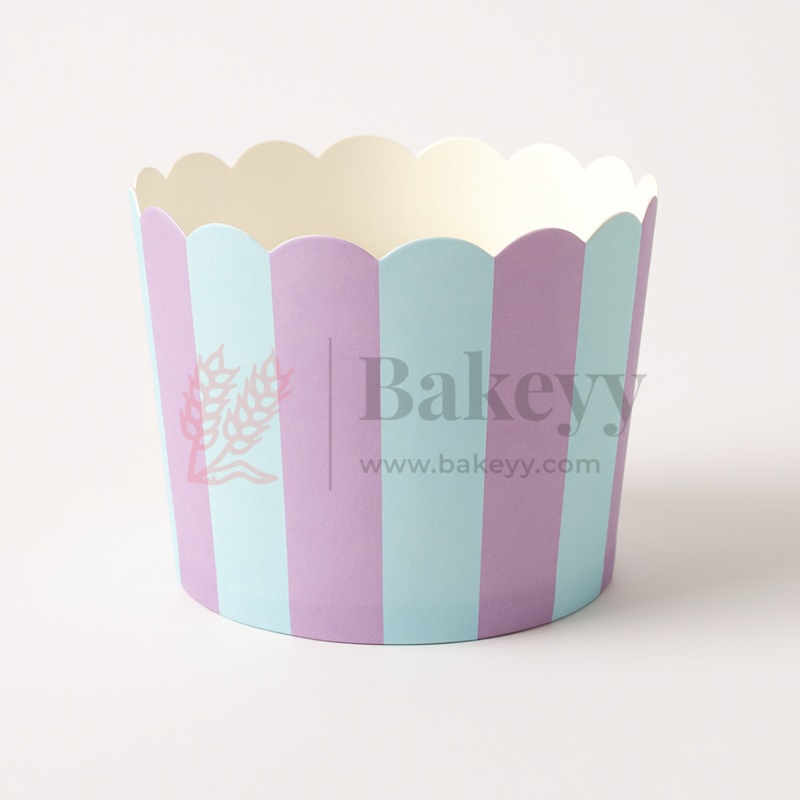 6cm | Pastel Blue & Lavender Striped Muffin Cup | Pack Of 50