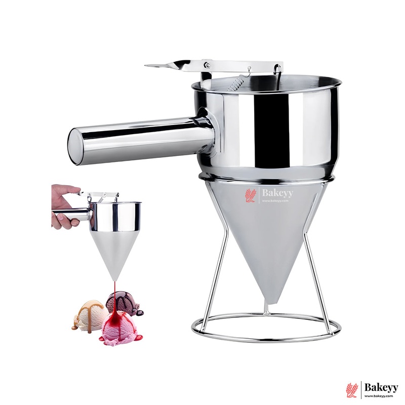 Pancake Batter Dispenser, Stainless Steel Funnel Dispenser, Octopus Balls Tools, Stainless Steel Piston Funnel, Baking Funnel with Handle & Rack, Dispenser Funnel for Baking Waffles, Crepes, Cupcakes