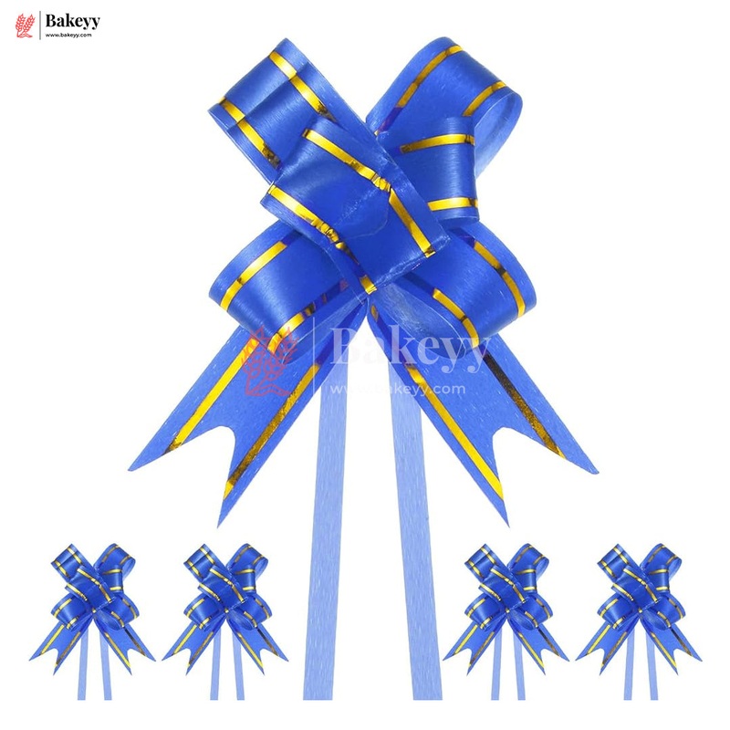 Premium Dark Blue Pull Up Ribbon for Gift Wrapping  Glossy Finish with Golden Edge (Pack of 10)