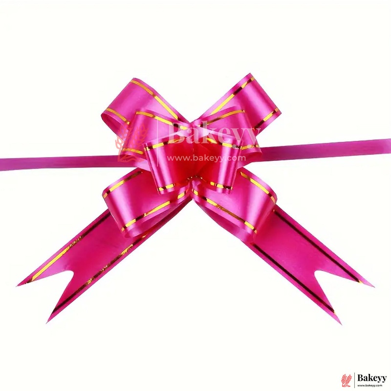 Premium Dark Pink Pull Up Ribbon for Gift Wrapping  Glossy Finish with Golden Edge (Pack of 10)