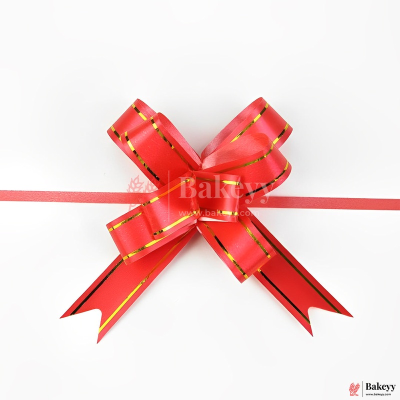 Premium Dark Red Pull Up Ribbon for Gift Wrapping  Glossy Finish with Golden Edge (Pack of 10)