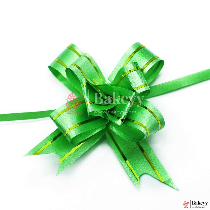 Premium Green Pull Up Ribbon for Gift Wrapping  Glossy Finish with Golden Edge (Pack of 10)