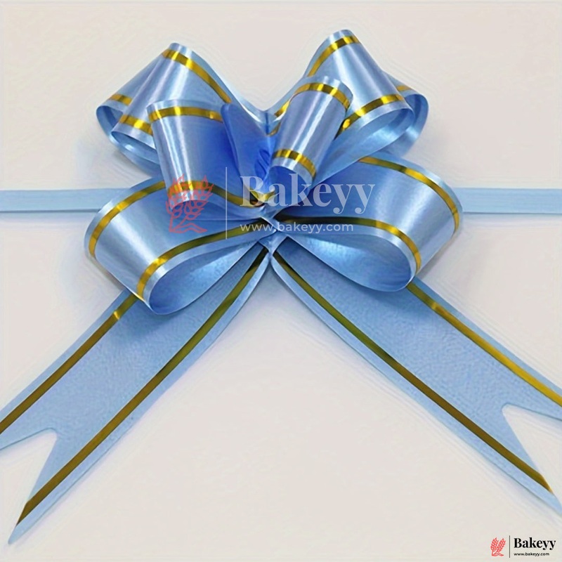 Premium Light Blue Pull Up Ribbon for Gift Wrapping  Glossy Finish with Golden Edge (Pack of 10)