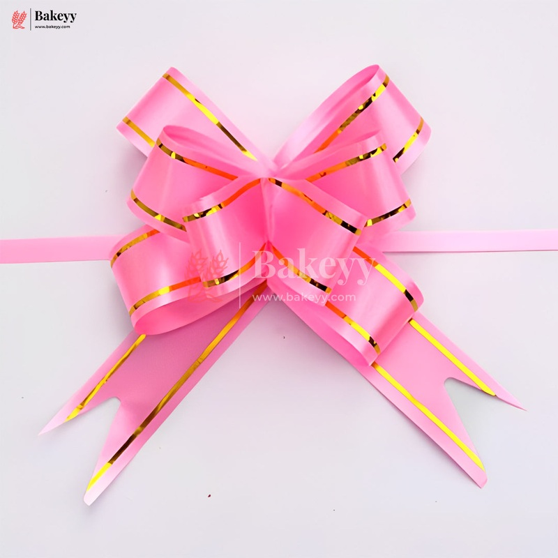 Premium Light Pink Pull Up Ribbon for Gift Wrapping  Glossy Finish with Golden Edge (Pack of 10)