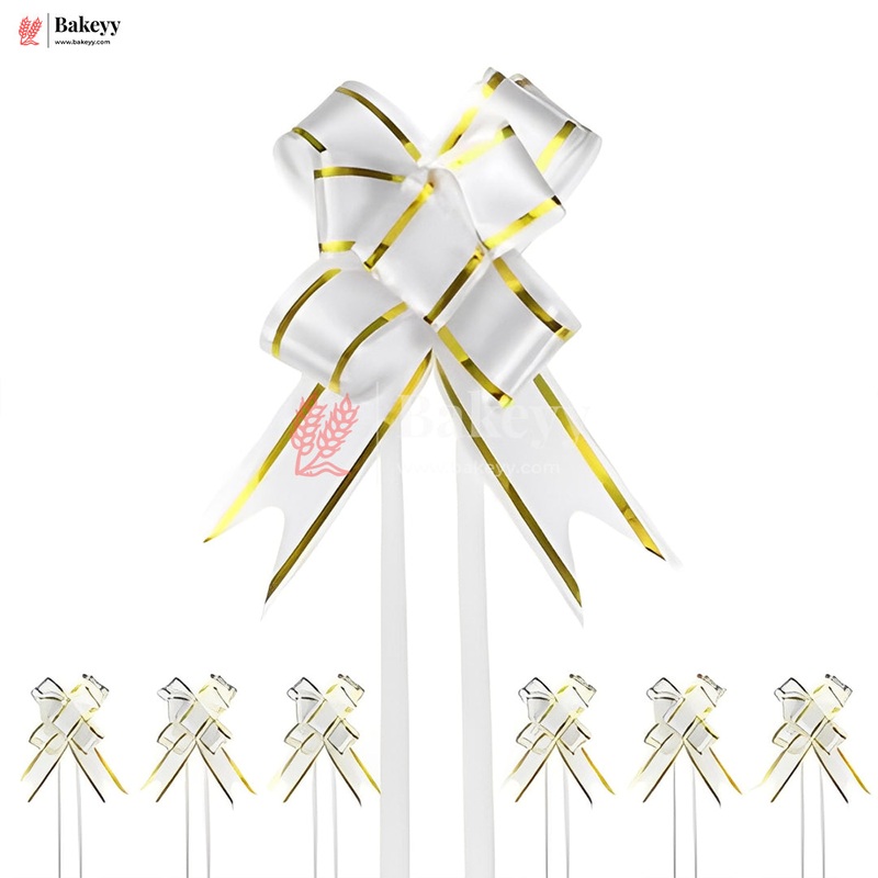Premium White Pull Up Ribbon for Gift Wrapping  Glossy Finish with Golden Edge (Pack of 10)