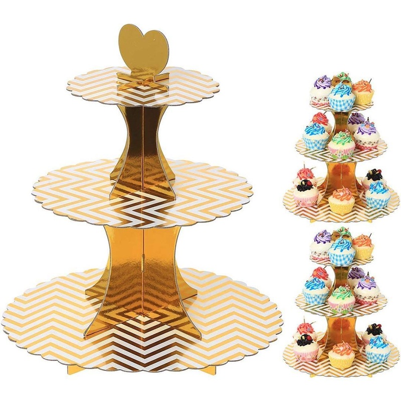 Tier Layer Cupcake Dessert Paper Stand Display Rack | Golden Zig Zag