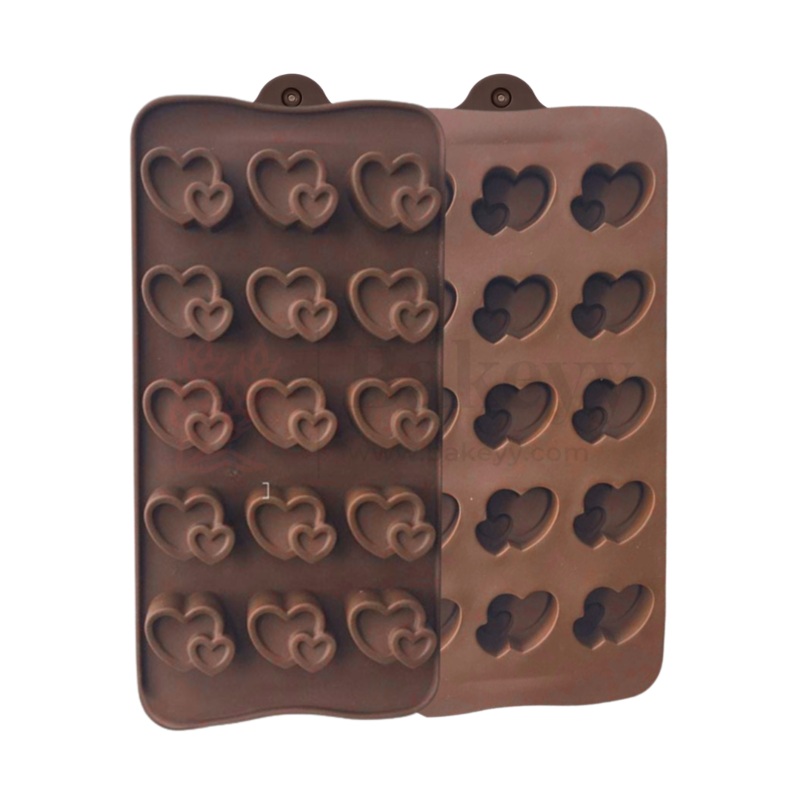 15-Cavity | Double Heart Shaped Silicone Chocolate Mould | Non-Stick Baking & Candy Making Tray | 1 Piece