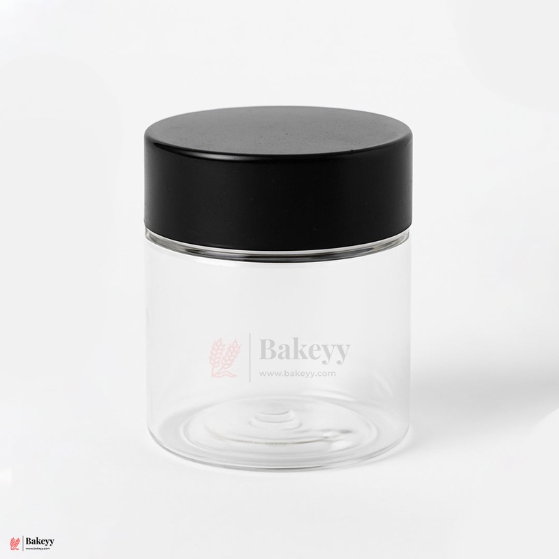 63mm-250ml Airtight Cookie Jar  Clear Plastic Storage Container with Black Lid | Ideal for Cookies, Nuts & Snacks | Pack Of 10