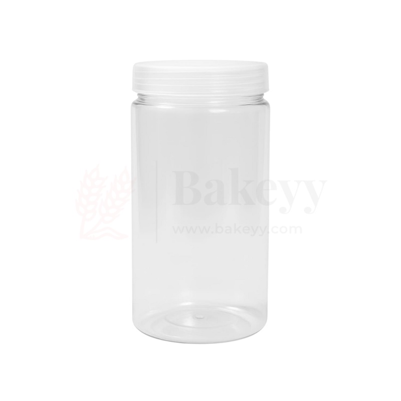 83mm | 1200ml Round PET Jar | Transparent Storage Jar with Clear Transparent Cap | Pack of 10