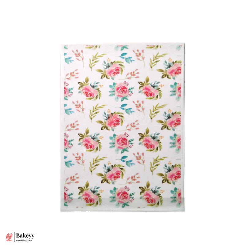 Colorful Edible Floral Wafer Sheet  Rose Pattern   | Pack Of 1