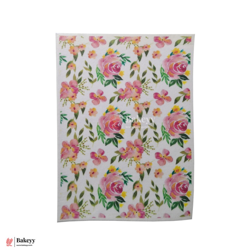 Colorful Edible Wafer Sheet  Pink Rose Garden Design  | Pack Of 1