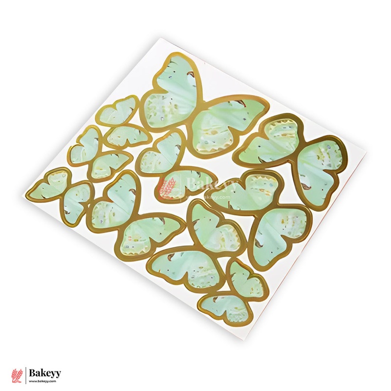 Mint Green & Shiny Gold Foil Border | Butterfly Toppers | Elegant Decoration for Cakes, Cupcakes&Desserts|Setof10