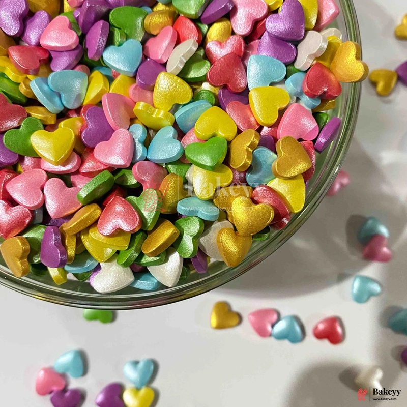 Mixed Colour Heart-Shaped Edible Sprinkles| Cupcake| Dessert Decoration | Metallic Finish