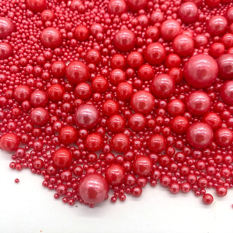 Red Edible Pearl Sprinkles -7  Sizes Mix