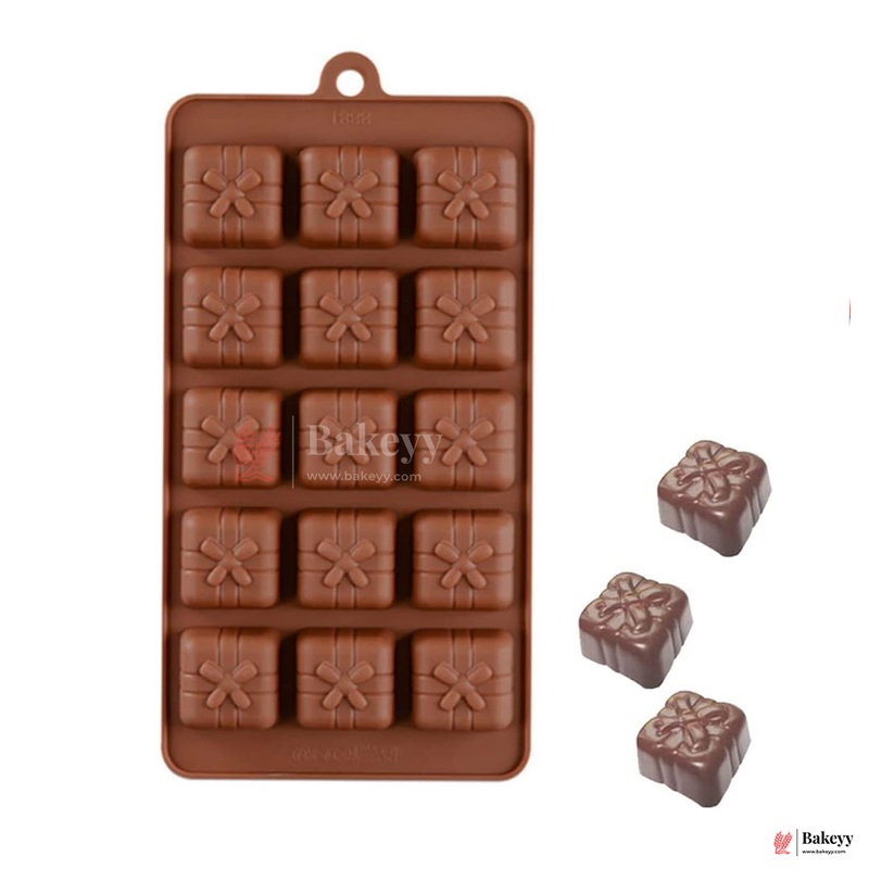 Silicone Gift Box Shape Chocolate Mould  15 Cavity Decorative Treat Tray| 1 Piece